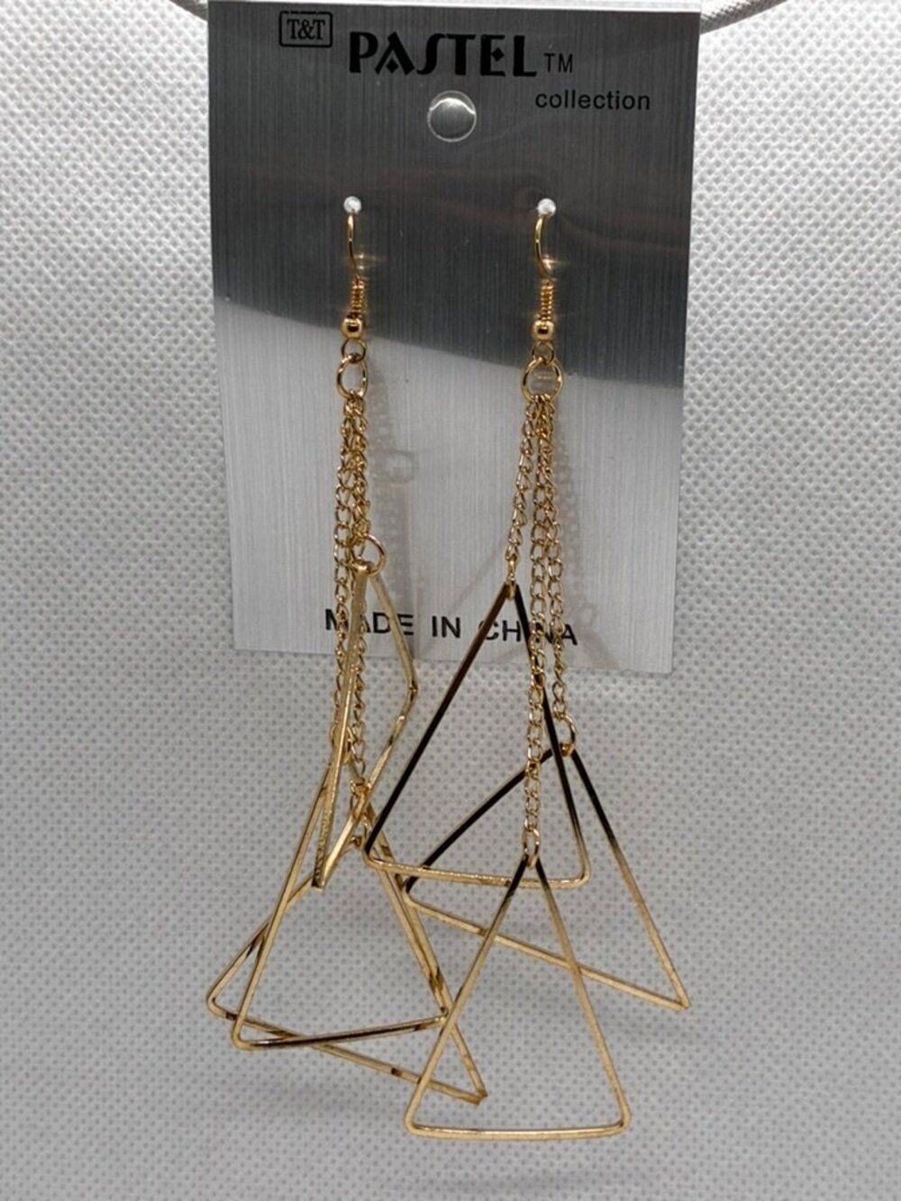 3For$20 Pastel Collection Gold Geometric Triangle Chain Drop Earrings